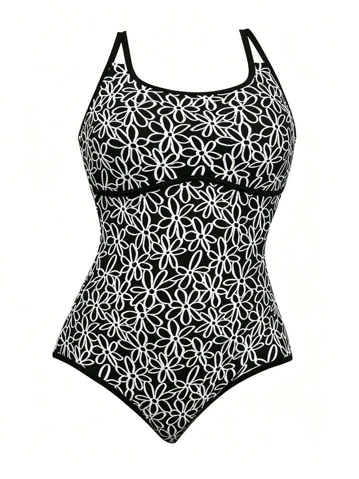 Women's Sporty One-Piece Swimsuit with Floral Pattern StylebySassy