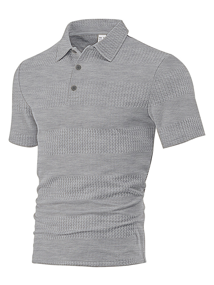 Men's body-hugging short sleeve polo made of elastic jacquard knit with shirt collar StylebySassy