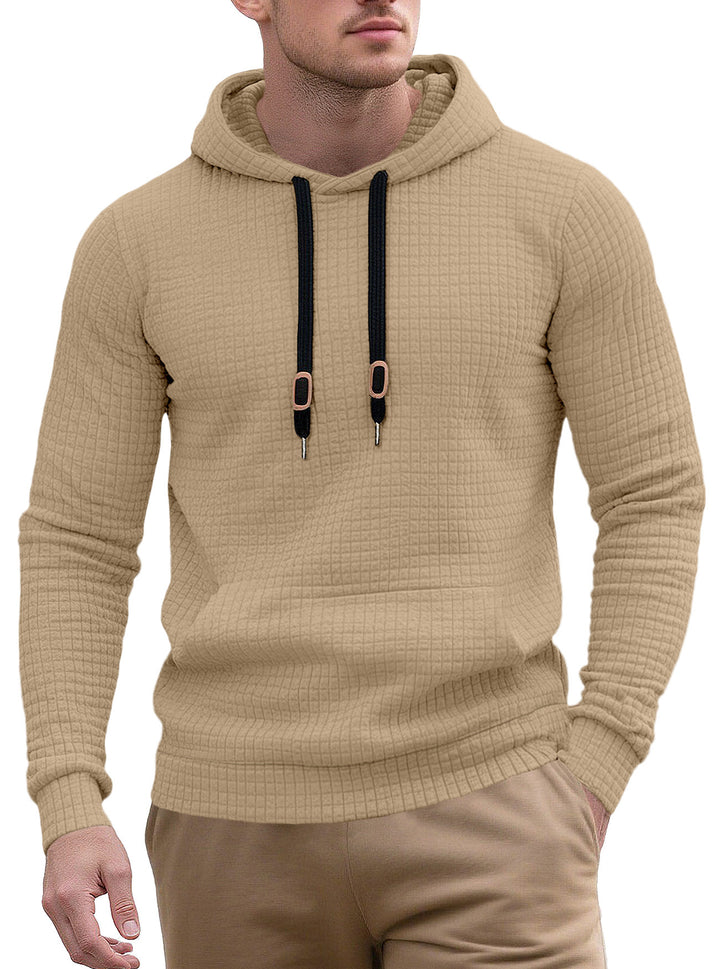 Men's narrow-cut quilted hoodie with fine square texture, drawstring and ribbed hem StylebySassy