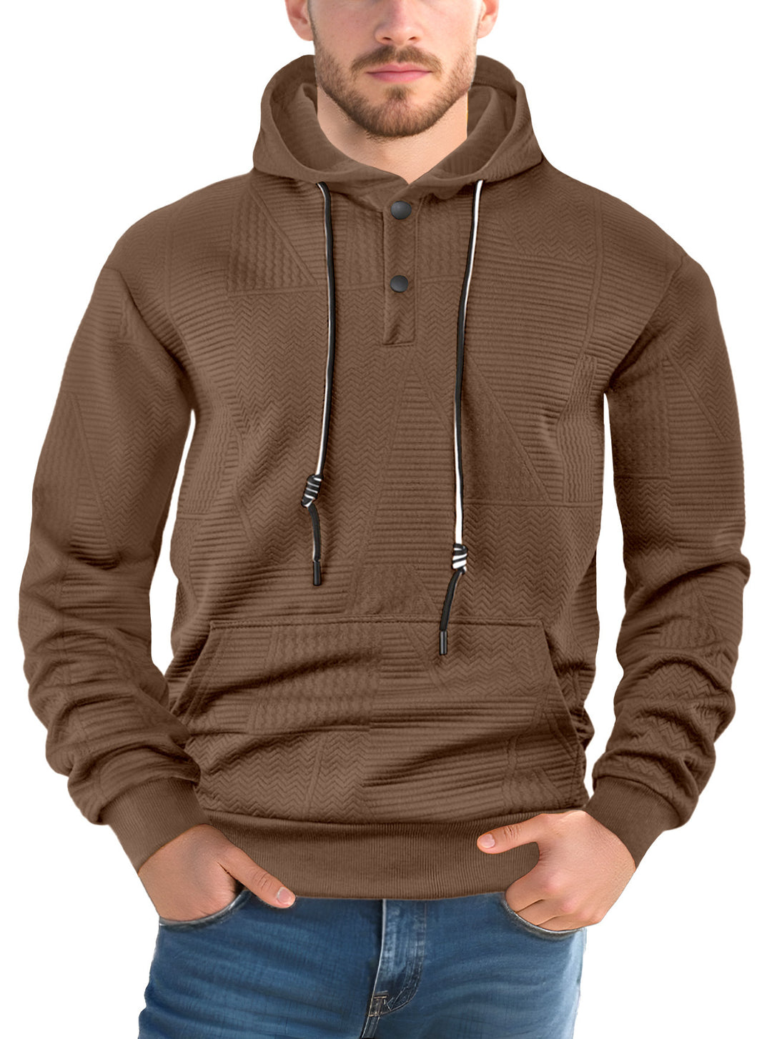 Men's structured hoodie with snap button placket and kangaroo pocket StylebySassy
