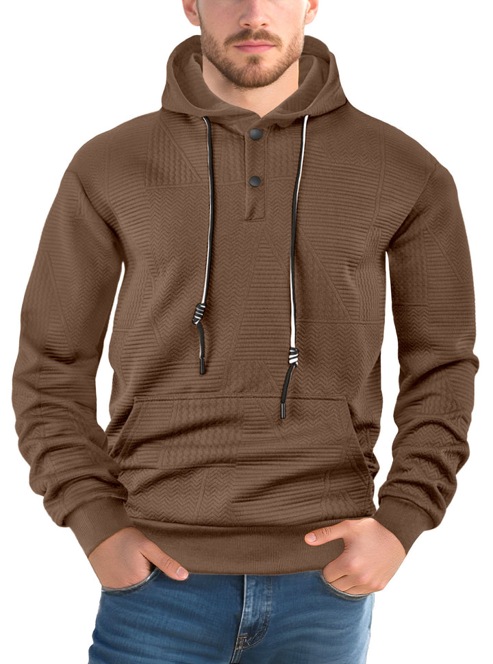 Men's structured hoodie with snap button placket and kangaroo pocket StylebySassy