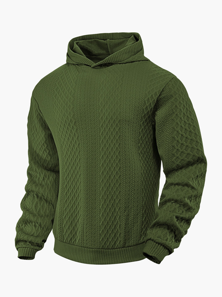 Men's structured funnel neck pullover with hood and honeycomb jacquard StylebySassy