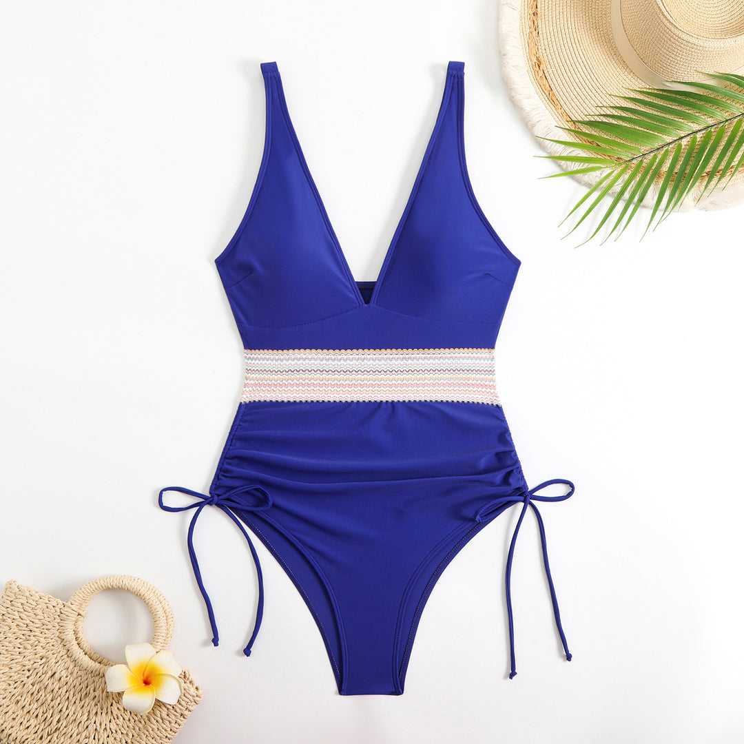 Women's One-Piece Swimsuit with Elegant V-Neck and Adjustable Ruching Element StylebySassy