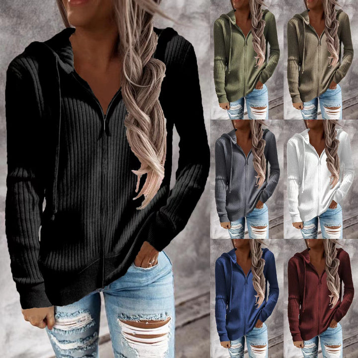 Women's knitted hooded zip hoodie with half zipper and kangaroo pockets StylebySassy