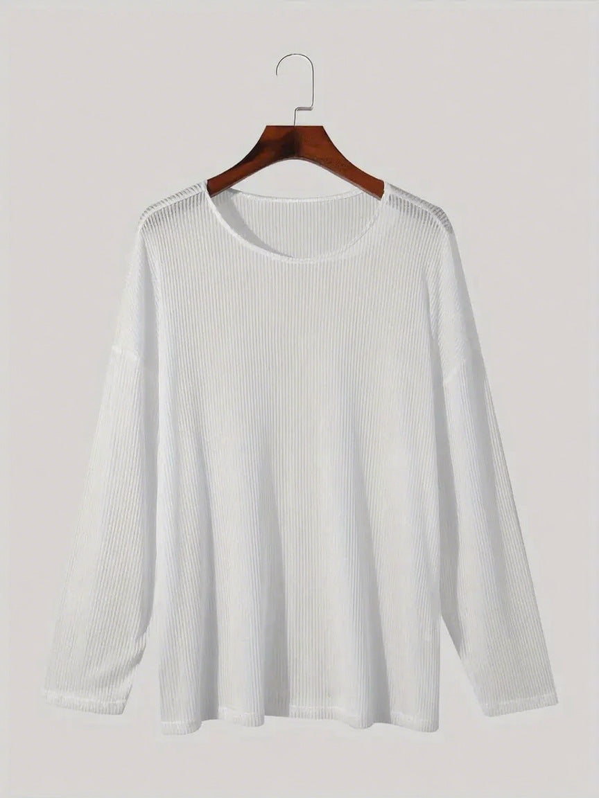 Ladies fall loose long sleeve fine knit shirt with fine ribbed pattern and round neck StylebySassy