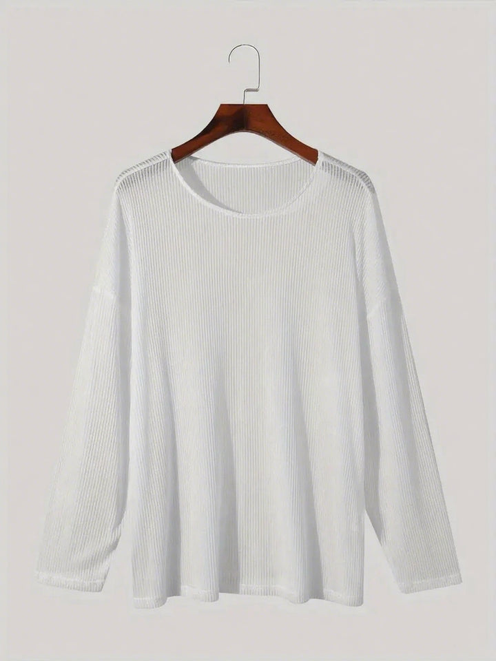 Ladies fall loose long sleeve fine knit shirt with fine ribbed pattern and round neck StylebySassy