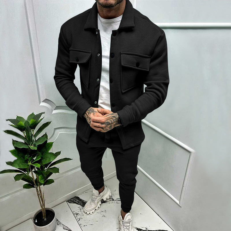 Men's casual shirt jacket with patch chest pockets and tapered joggers StylebySassy