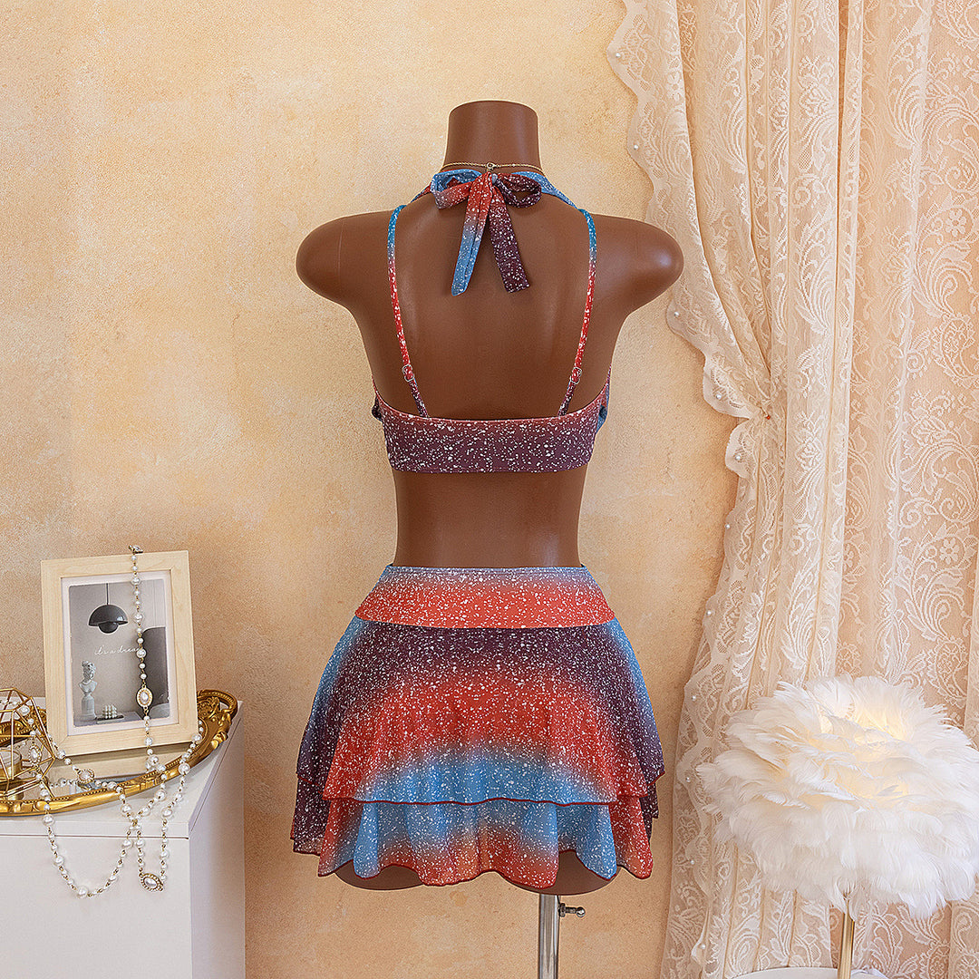 Women’s swimsuit with deep neckline and shimmering skirt StylebySassy