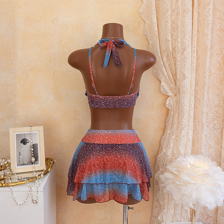 Women’s swimsuit with deep neckline and shimmering skirt StylebySassy