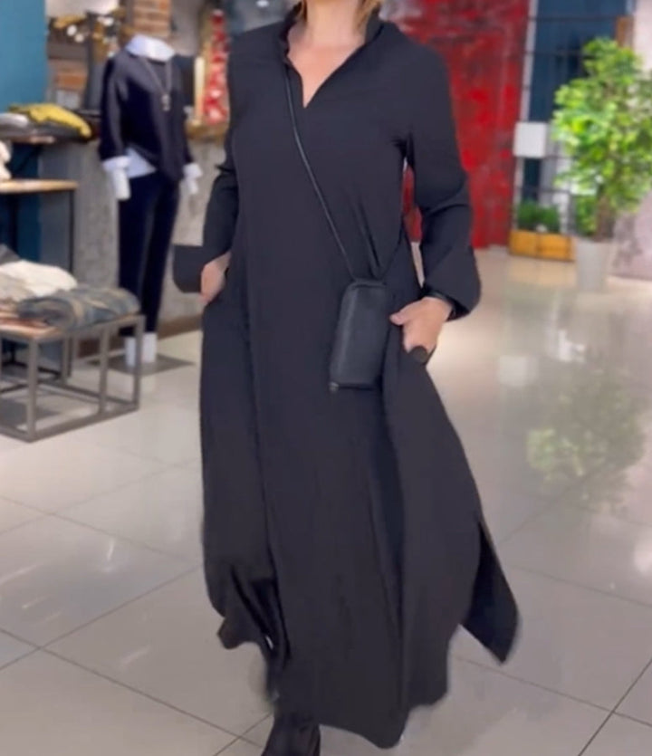 Women's loose maxi dress with side slits and patch pockets StylebySassy