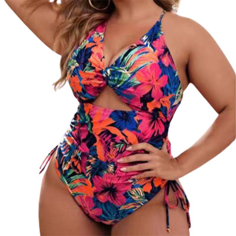 Women's one-piece swimsuit with trendy cut-out and colorful geometric design StylebySassy