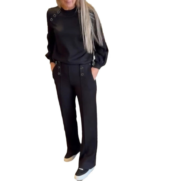 Women's sporty-elegant jersey two-piece set with eyelet decoration, high-waisted wide-leg pants in Marlene style StylebySassy