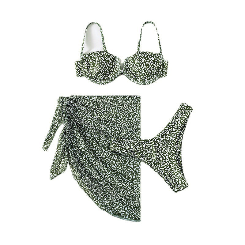 Women's bikini set with a modern animal pattern and elegant wrap skirt StylebySassy