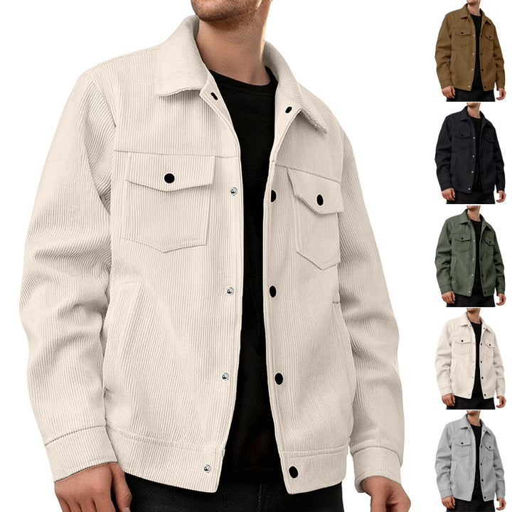 Men's cord jacket in the classic work jacket style with snap buttons and chest pockets StylebySassy