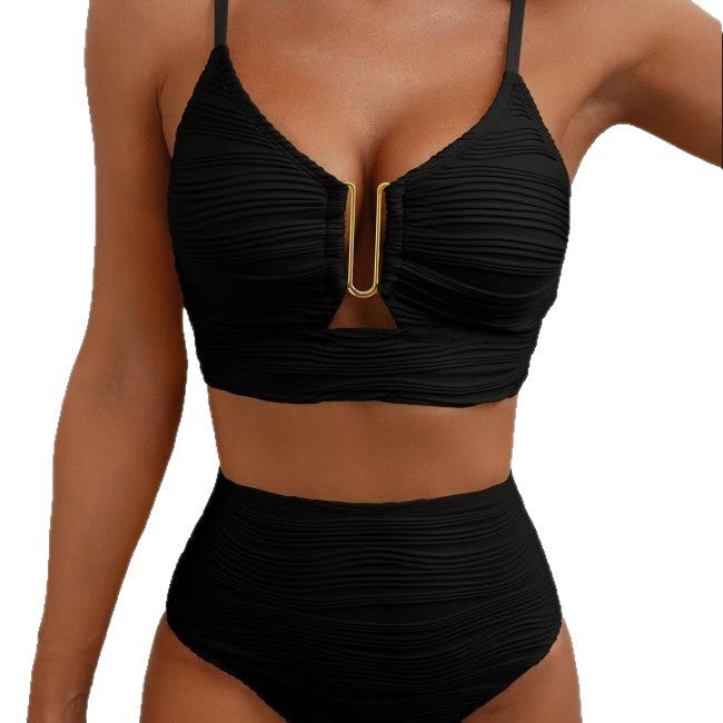Ladies High-Waisted Bikini with Decorative Slit StylebySassy