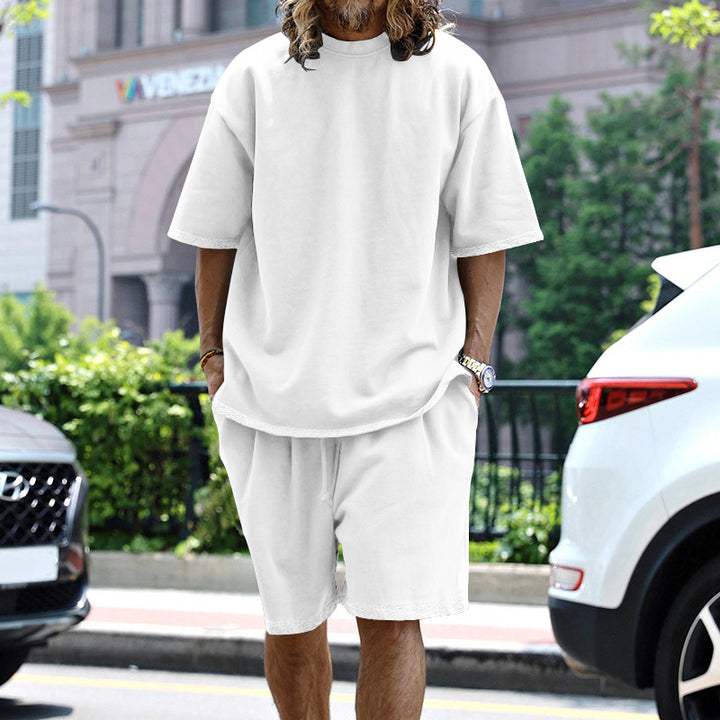 Men's casual short-sleeve shirt with loose sweat shorts made of heavy cotton jersey StylebySassy
