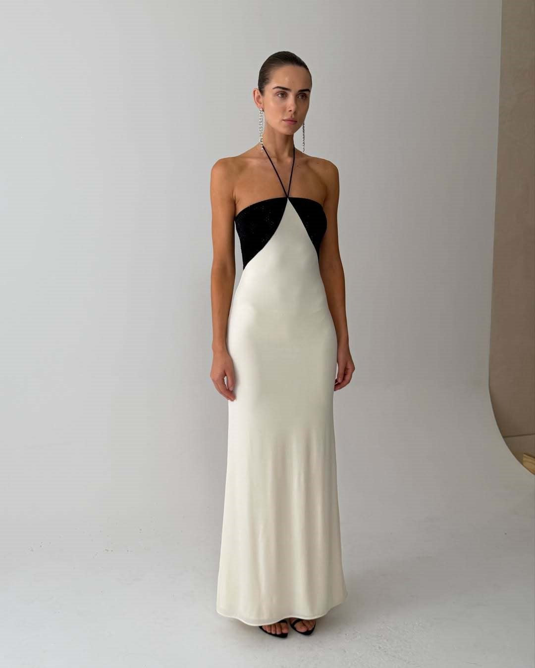 Ladies Elegant Evening Dress with Shimmering Top and Slim Fit StylebySassy