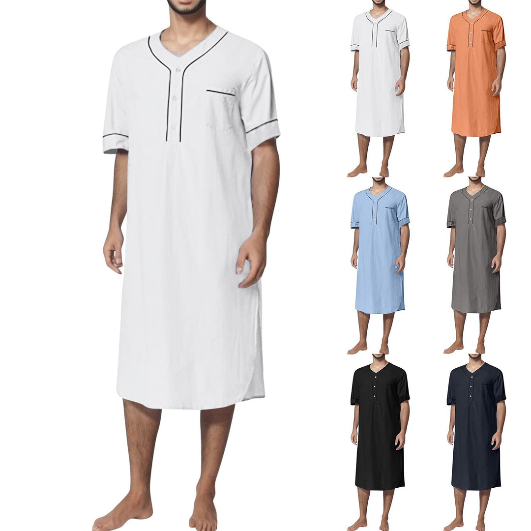 Men's knee-length nightshirt with short sleeves, concealed button placket and breast pocket StylebySassy
