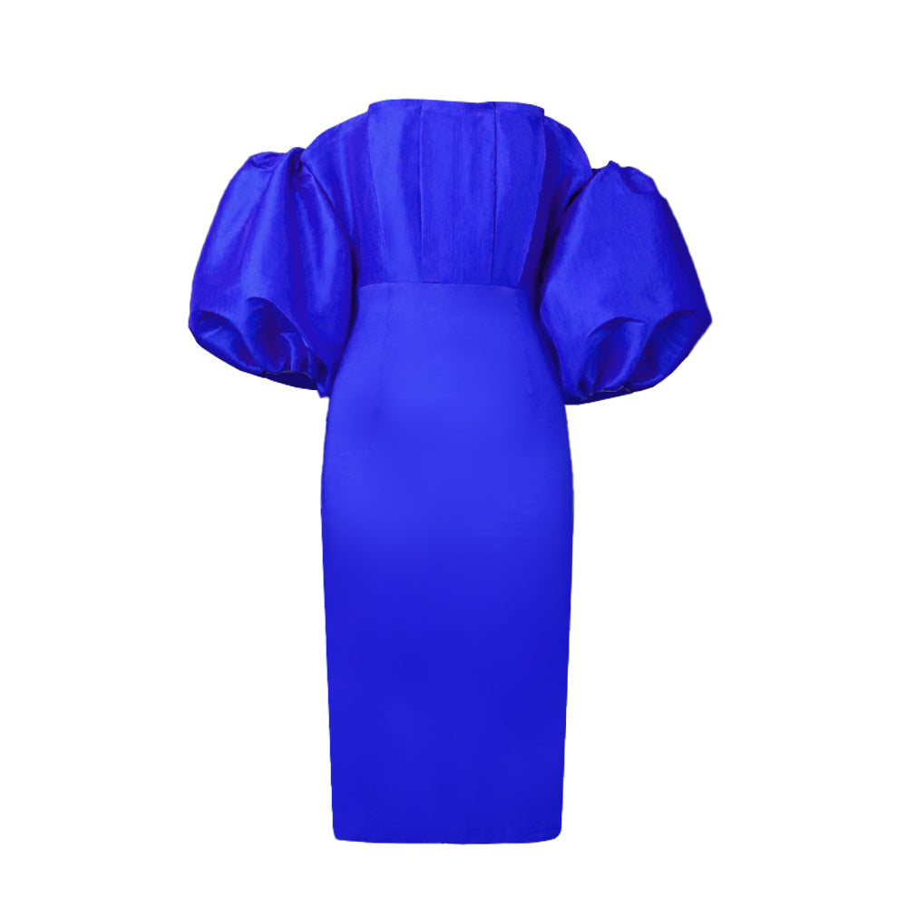 Ladies fitted dress with off-shoulder design and voluminous puff sleeves StylebySassy