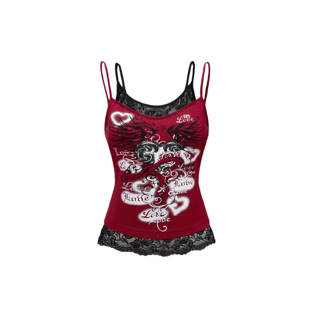 Women's Lace Cami Top with Graphic Print StylebySassy