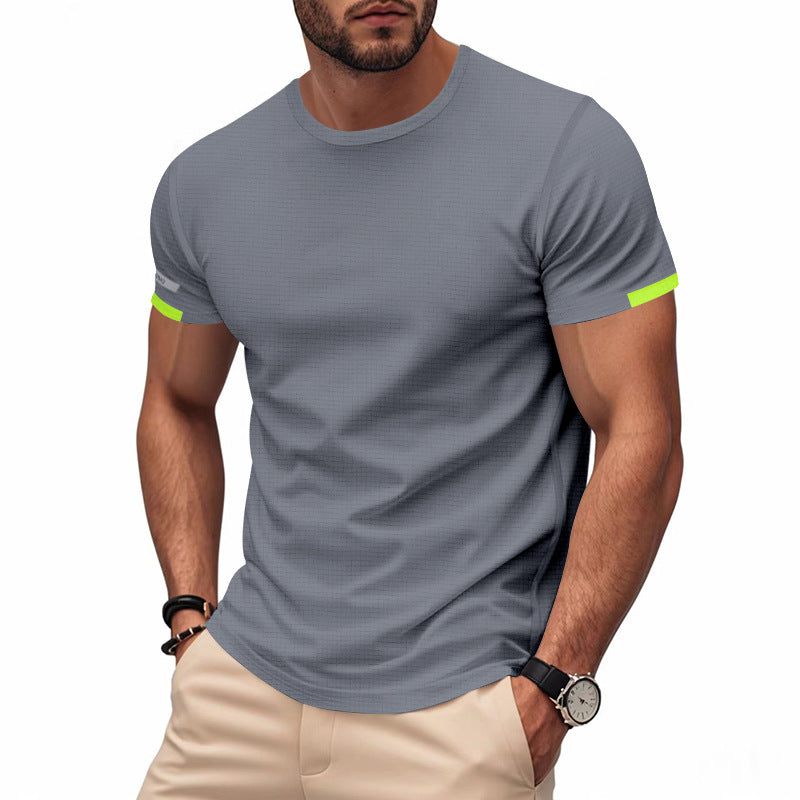 Men's nan athletic functional T-shirt with round neck, body-hugging stretch cut and contrasting sleeve hem StylebySassy