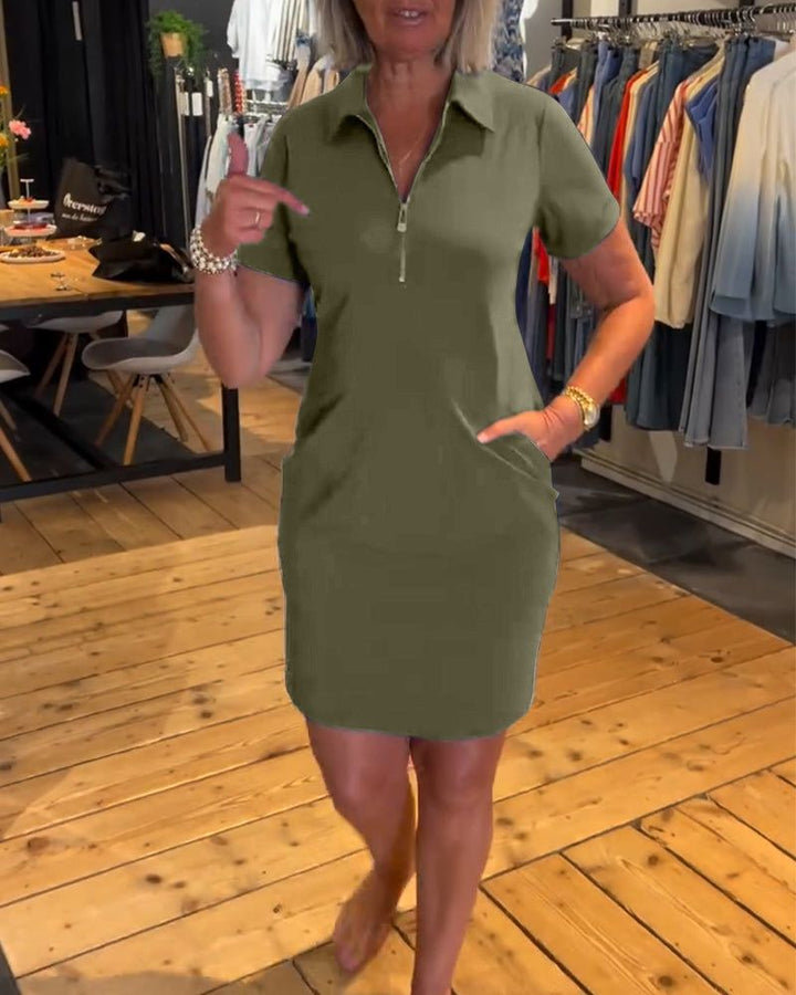Women's nan leggeres polo dress with zipper collar, short sleeves and practical side pockets StylebySassy