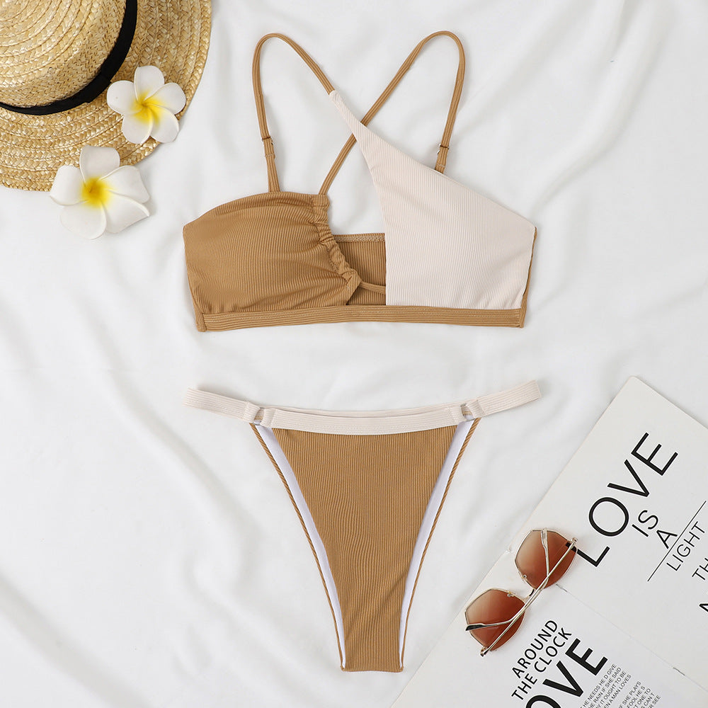 Women Two-Piece Bikini Set with Asymmetrical Design StylebySassy
