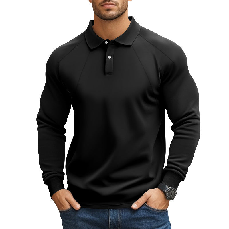 Men's long-sleeved polo shirt with raglan sleeves, short button placket and ribbed cuffs StylebySassy