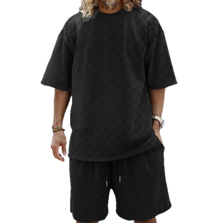 Unisex nan structured relief set made of honeycomb jersey with oversized shirt and knee-length shorts StylebySassy