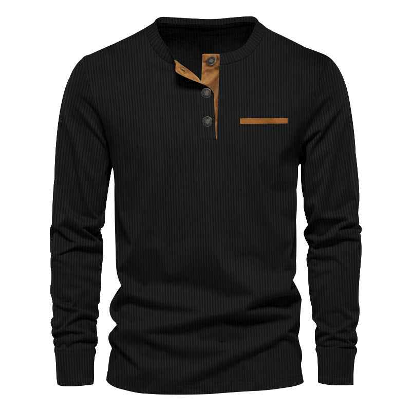 Men's long sleeve Henley with fine rib structure, slim silhouette, and chest piping StylebySassy