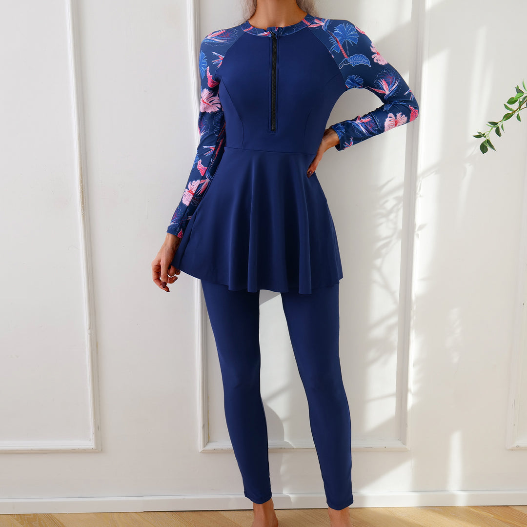 Women Fashionable Long Sleeve Swimsuit with Asymmetrical Cut StylebySassy