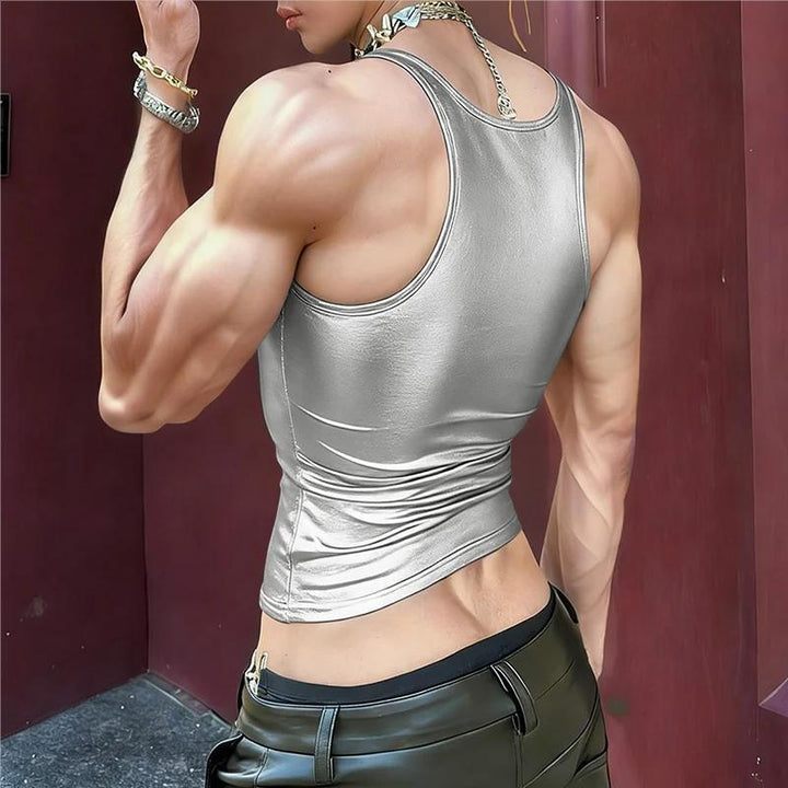 Women's fitted shiny tank top with racerback and fine seam finishing StylebySassy