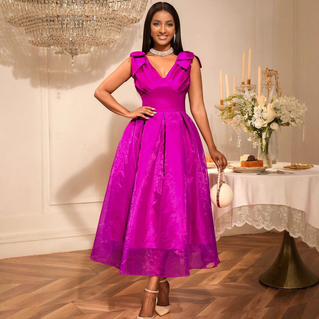 Women Elegant Evening Dress with Voluminous Bow Sleeves StylebySassy