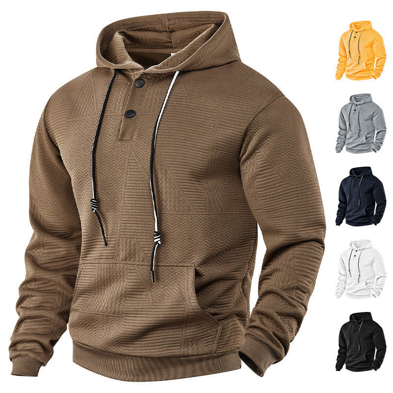 Men's structured hoodie with snap button placket and kangaroo pocket StylebySassy