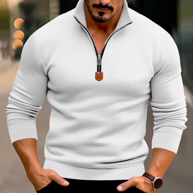 Men's narrow cut fine knit pullover with short zipper, shaping seams, and stretch waistband StylebySassy