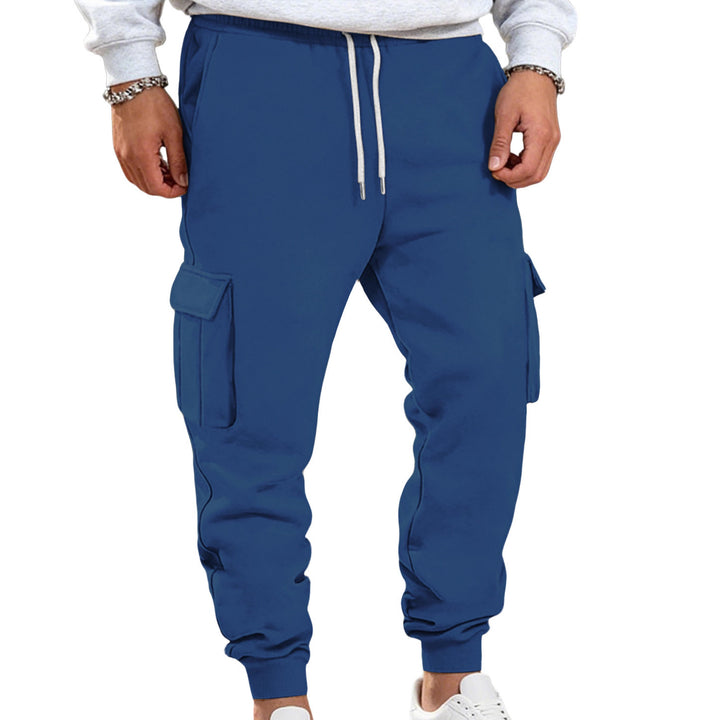 Men's casual cargo sweatpants with drawstring waistband, flap pockets and slim ankle cuffs StylebySassy