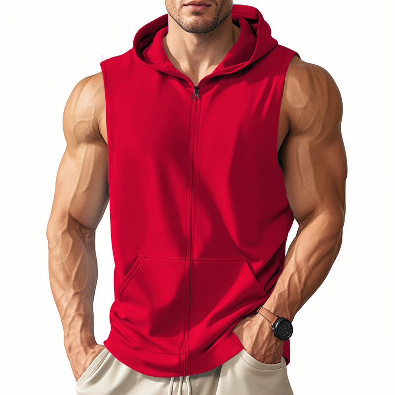 Men's sleeveless zip hooded vest with kangaroo pocket and athletic cut StylebySassy