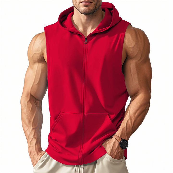 Men's sleeveless zip hooded vest with kangaroo pocket and athletic cut StylebySassy