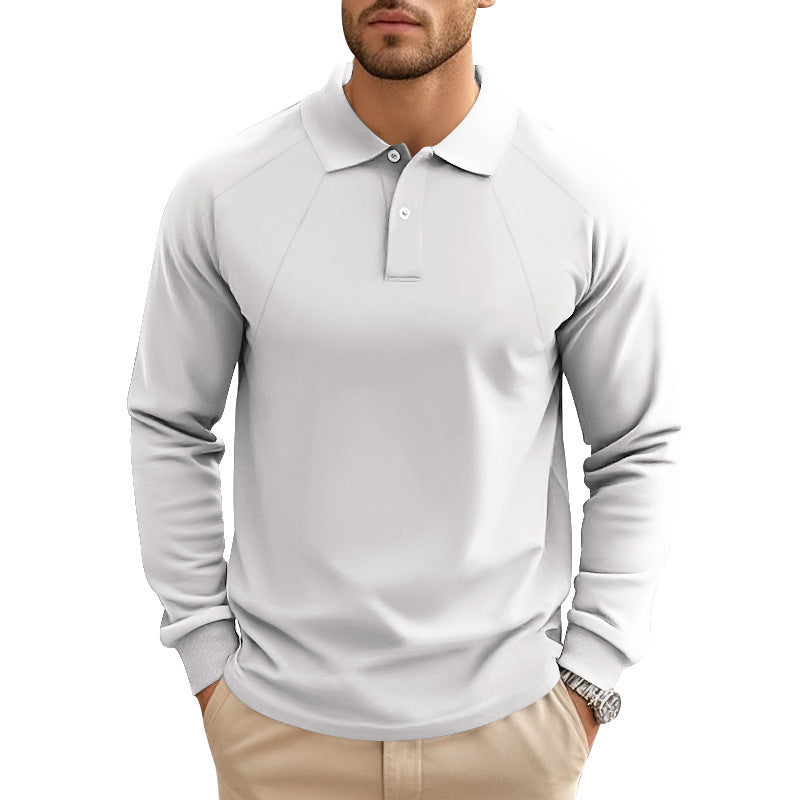 Men's long-sleeved polo shirt with raglan sleeves, short button placket and ribbed cuffs StylebySassy