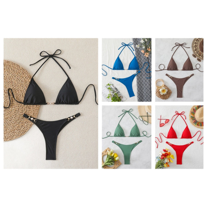 Ladies Triangle Bikini with Elegant Decorations StylebySassy