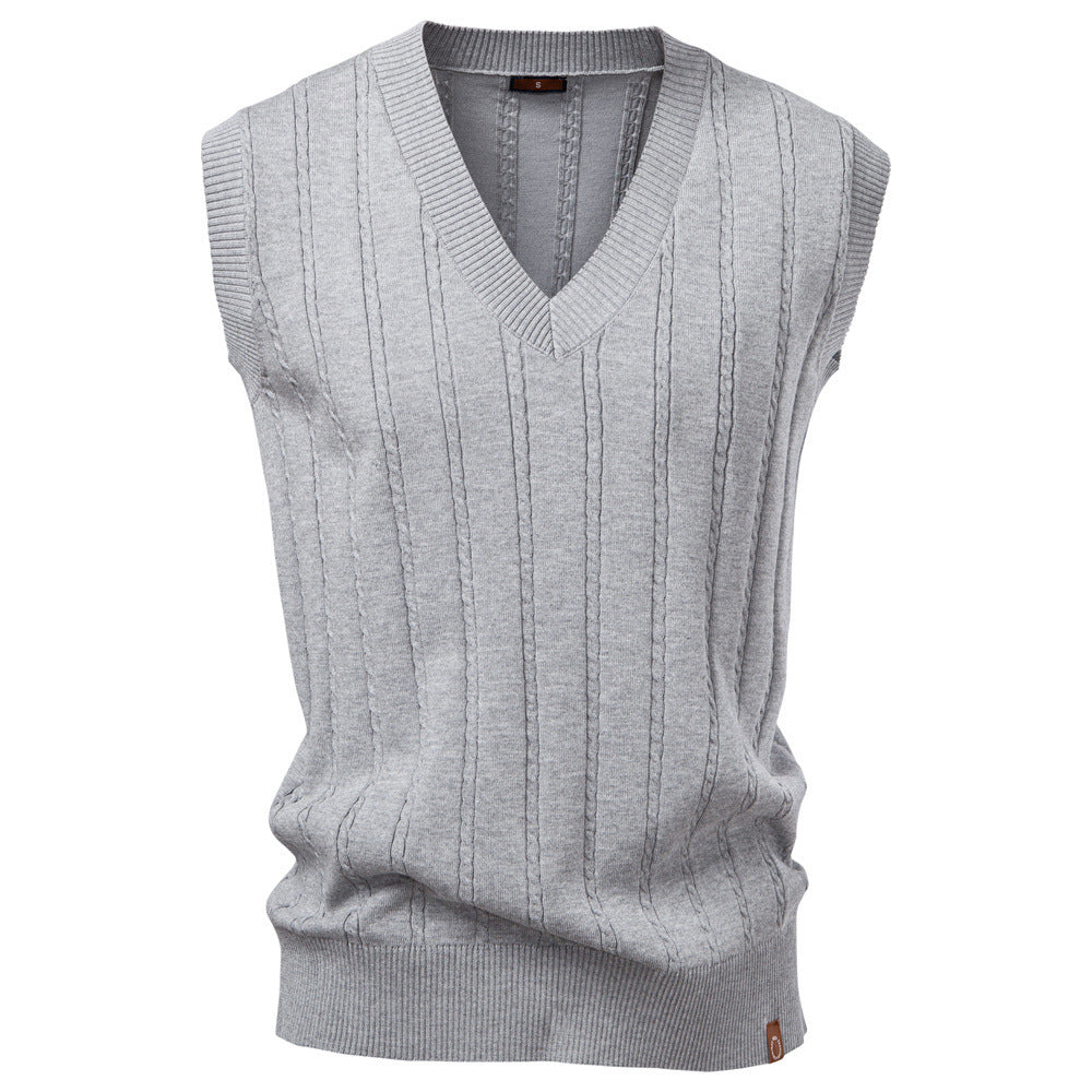 Men's sleeveless knitted vest with V-neck and ribbed hem StylebySassy