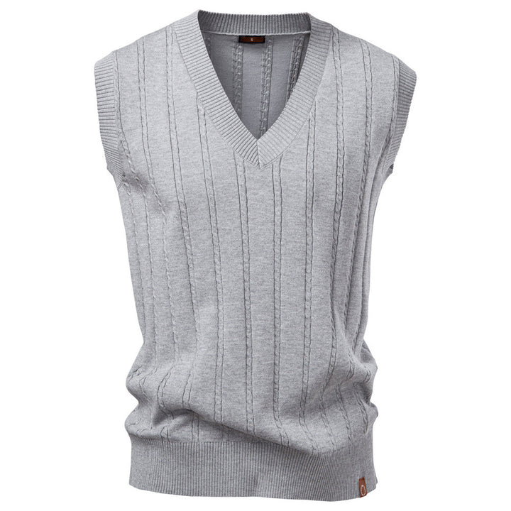 Men's sleeveless knitted vest with V-neck and ribbed hem StylebySassy