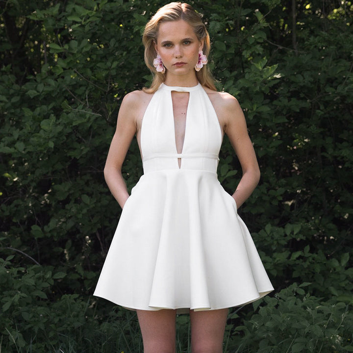 Ladies Elegant Halter Dress with Open Neckline StylebySassy