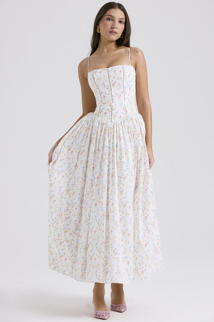 Women's tailored corset dress with spaghetti straps and voluminous circle skirt StylebySassy