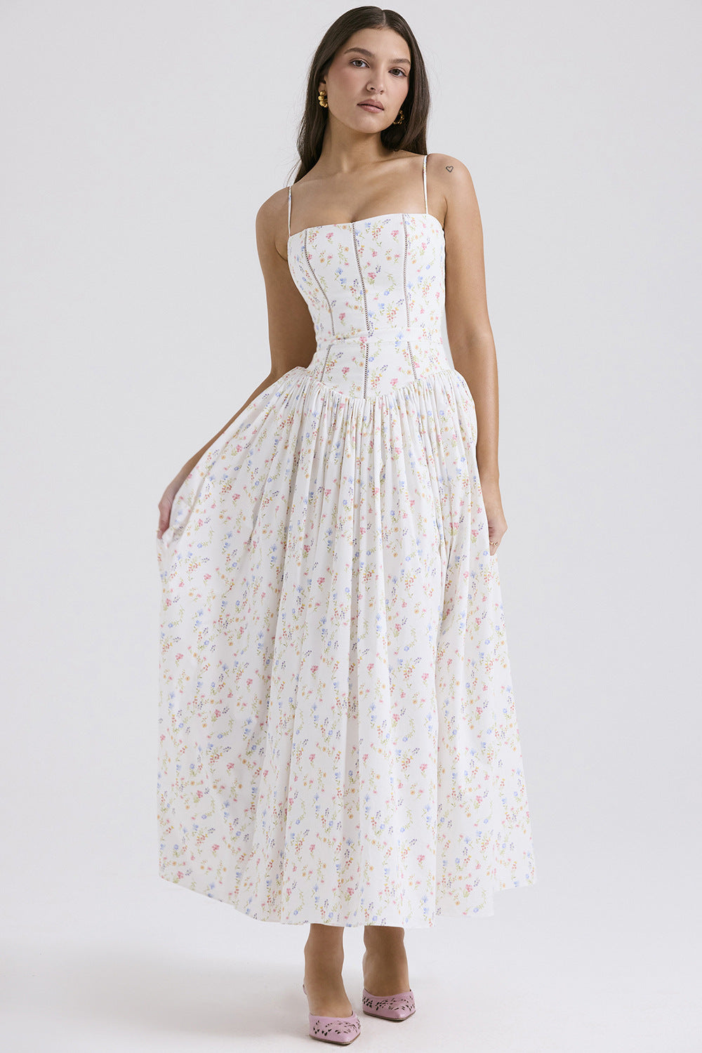 Ladies nan fitted maxi dress with corset top and fine spaghetti straps StylebySassy