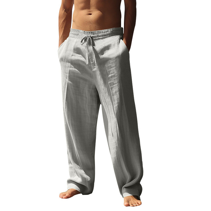 Men's relaxed fit palazzo pants made of linen blend with decorative crease and drawstring StylebySassy
