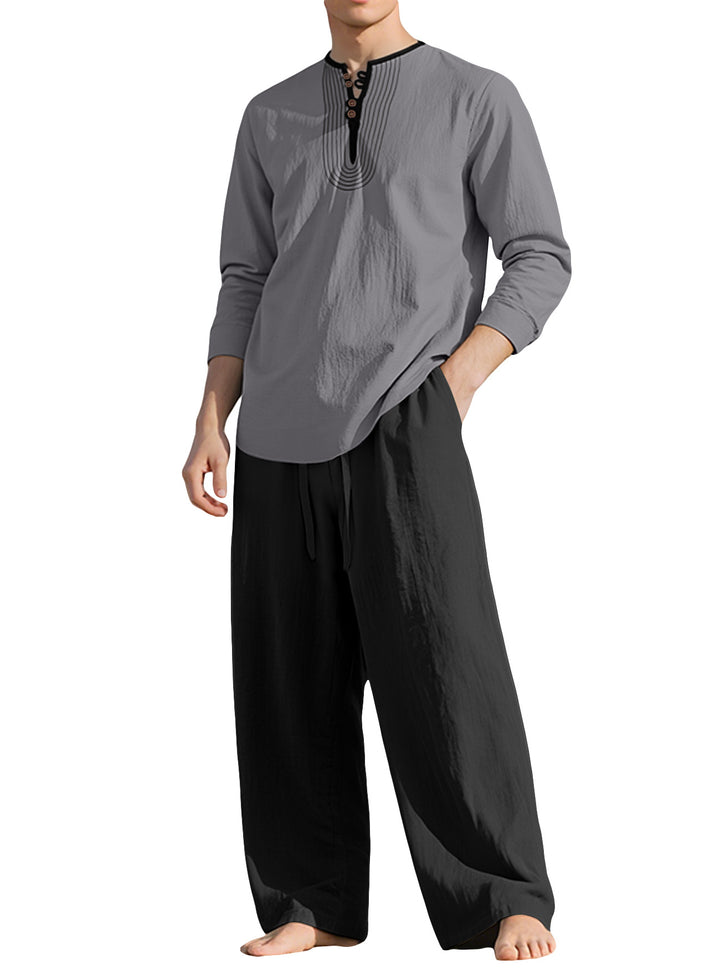 Men's tunic and Palazzo pants set with Henley placket, decorative embroidery and wide cut StylebySassy