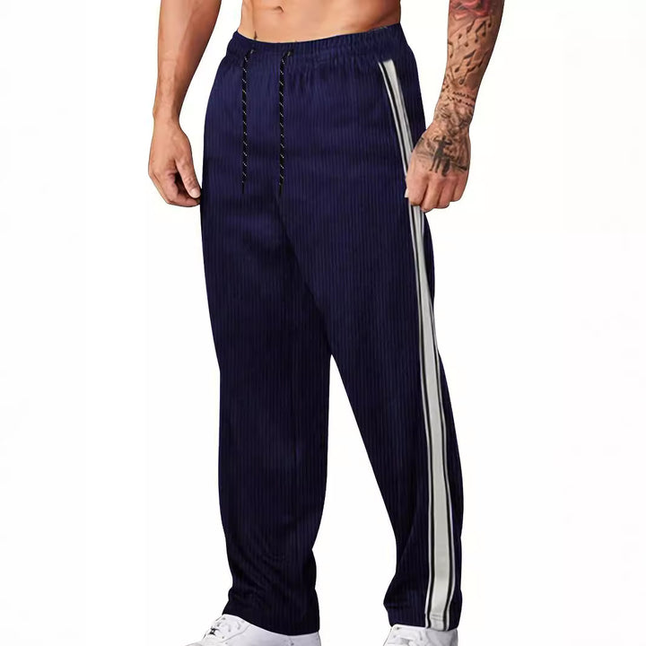 Men's knitted relaxed joggers with wide leg, side piping, and elastic drawstring waistband StylebySassy