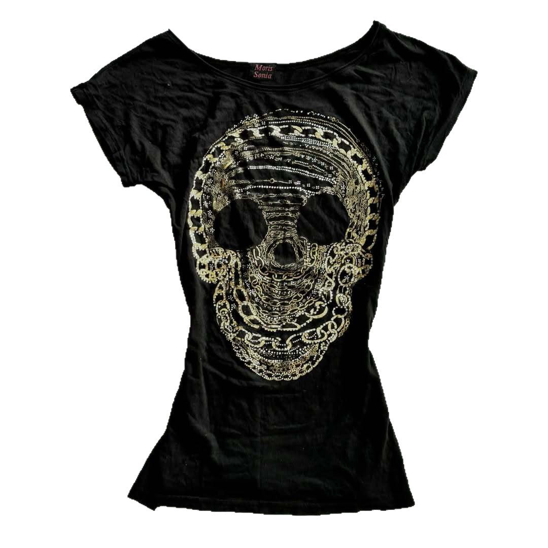Women’s T-shirt with stylish skeleton design and glitter accents StylebySassy