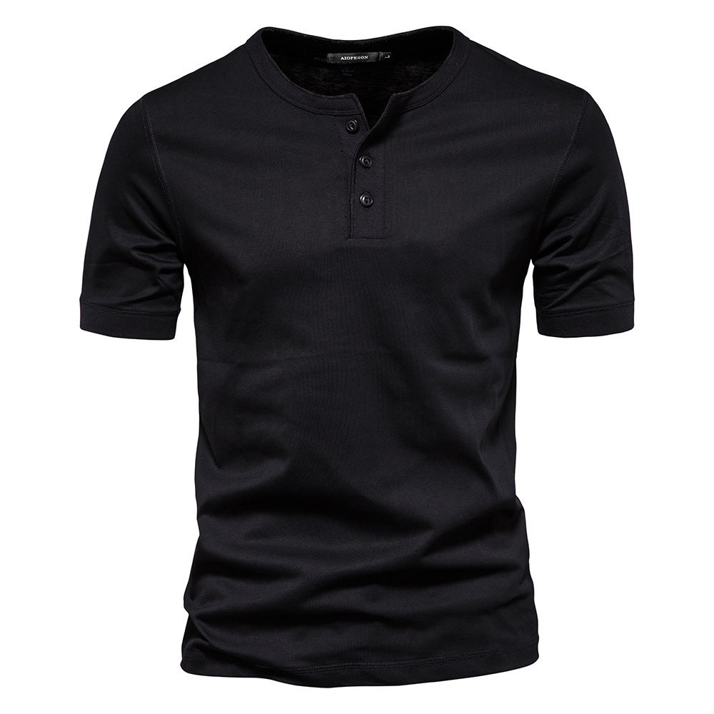 Men's narrow cut short sleeve shirt with short button placket and ribbed collar made of cotton blend StylebySassy